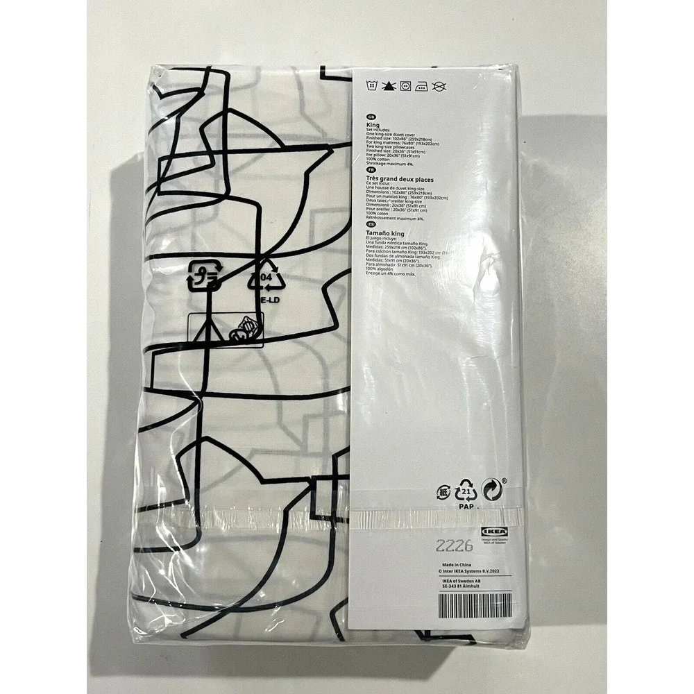 Ikea Hasthage Full/Queen Duvet Cover + 2 Pillowcases Dala Horse, White Black New